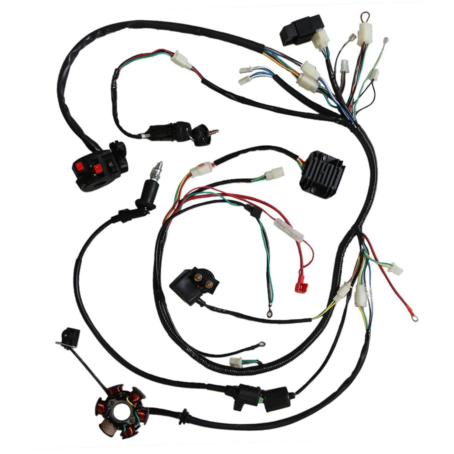 Complete GY6 Wiring Harness & Stator Kit | Full Electrical System for 125cc 150cc Scooters, ATVs & Go Karts | 6-Coil Magneto, CDI, Solenoid & Switches