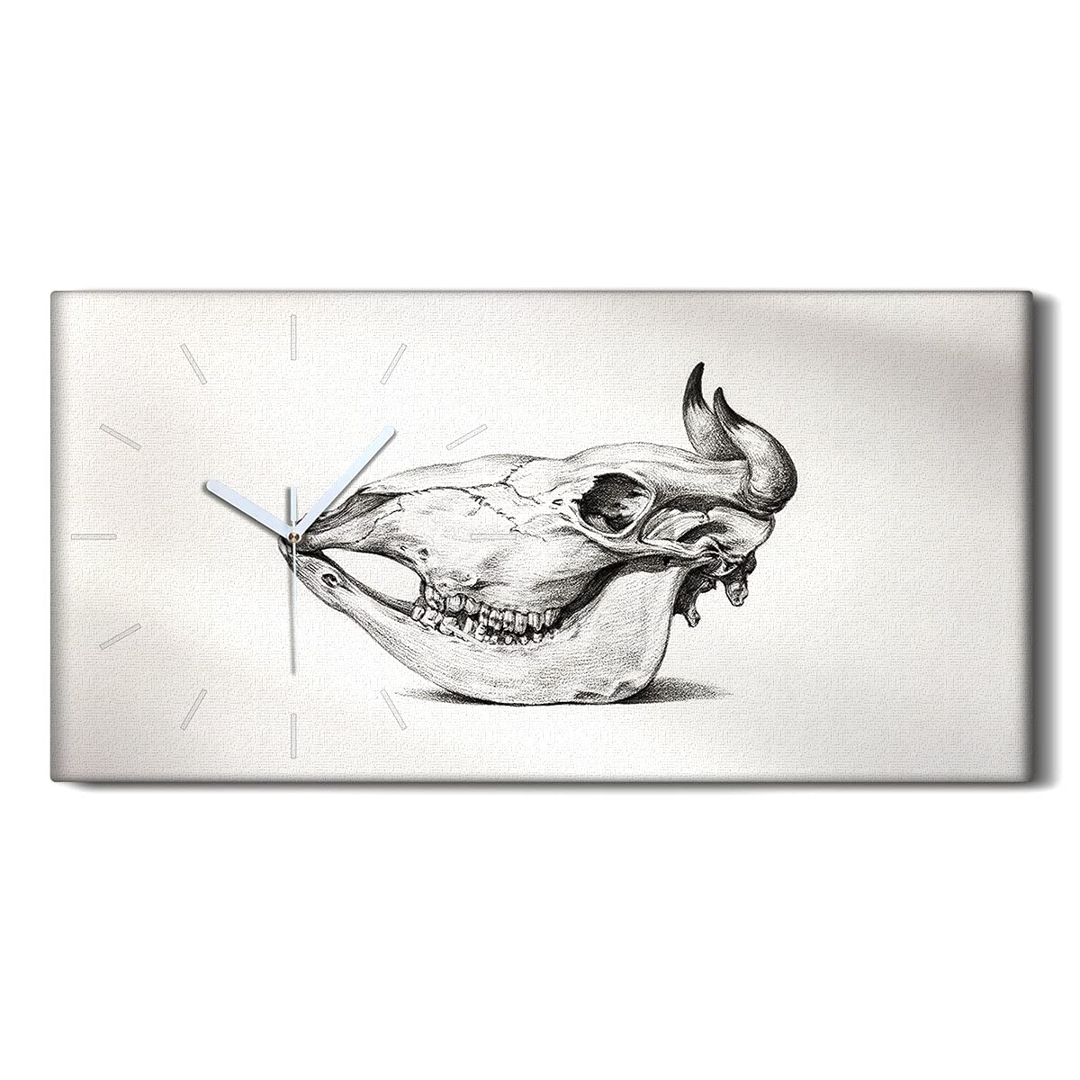 Horloge sur Toile 60x30cm Art Mural Salon Chambre Image Décoration Crâne de Vache