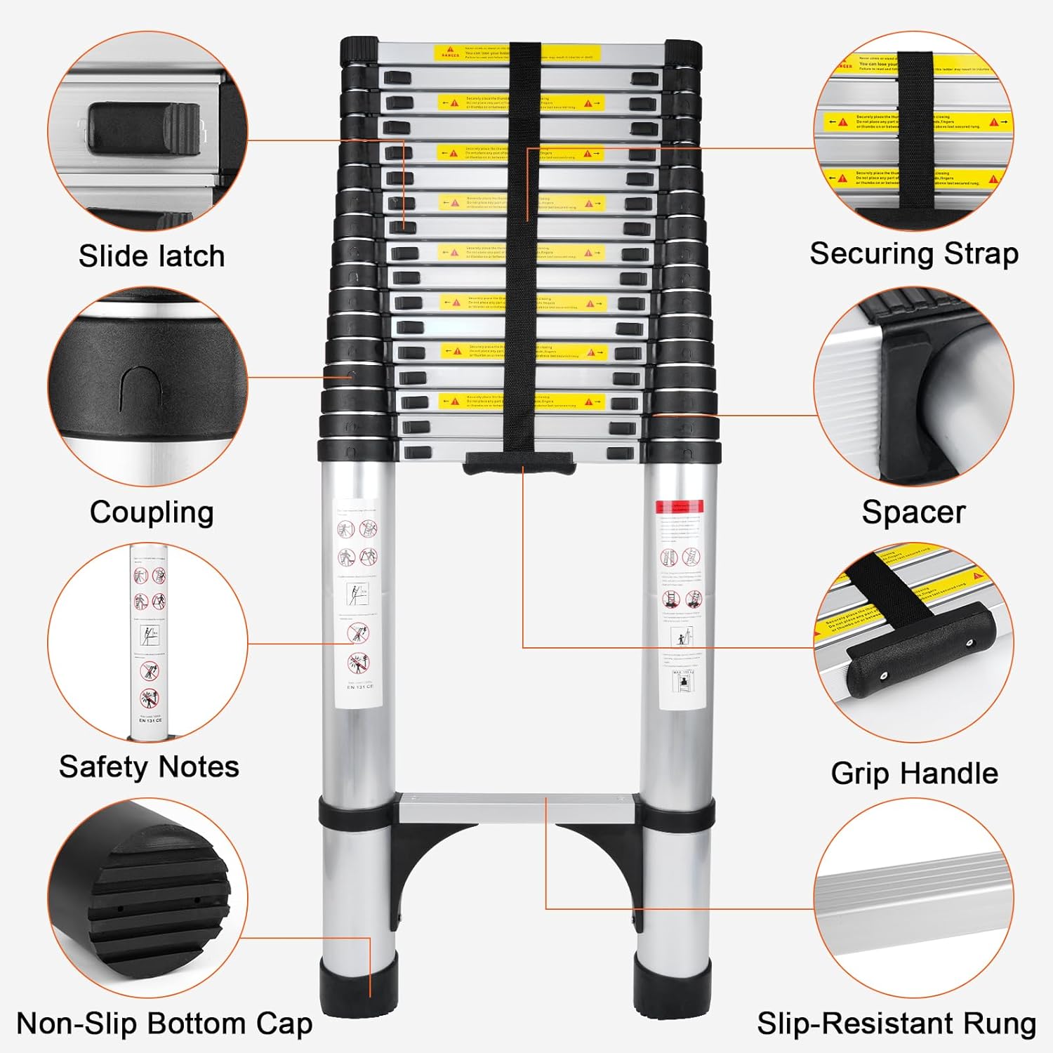 26.2FT Telescoping Aluminum Ladder - Lightweight, Heavy Duty 330lbs Capacity, Non-Slip Feet, Portable Folding, Multi-Purpose Collapsible for Home, RV, Attic, Outdoor Use