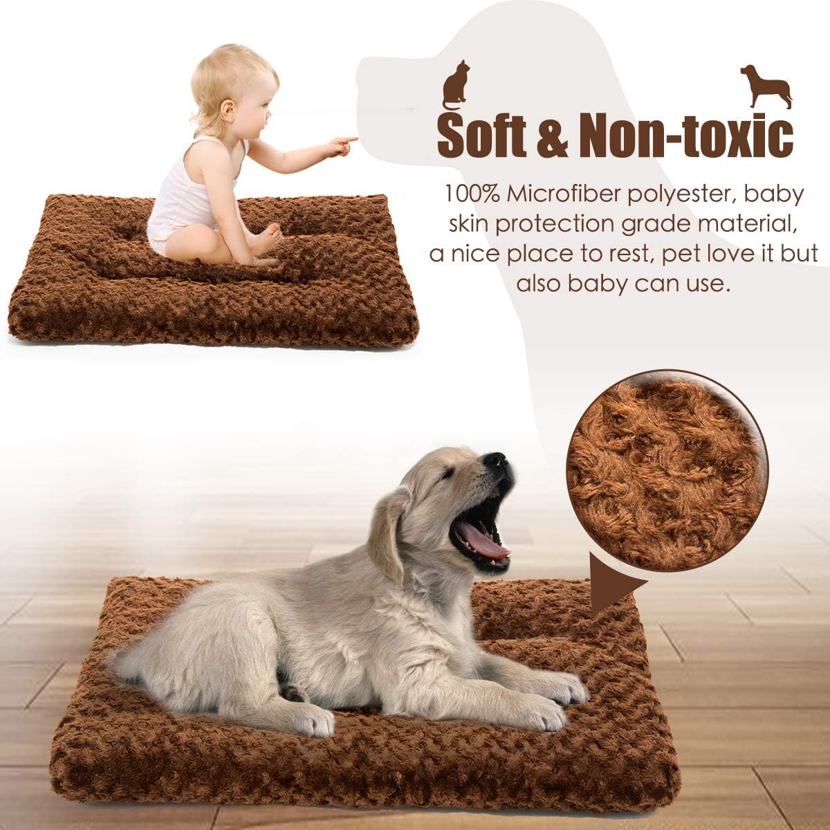 MIXJOY Dog Bed Ultra Soft Crate Pad Home Washable Mat for Large Dogs and Cats Crate (36-inch, Dark Brown)