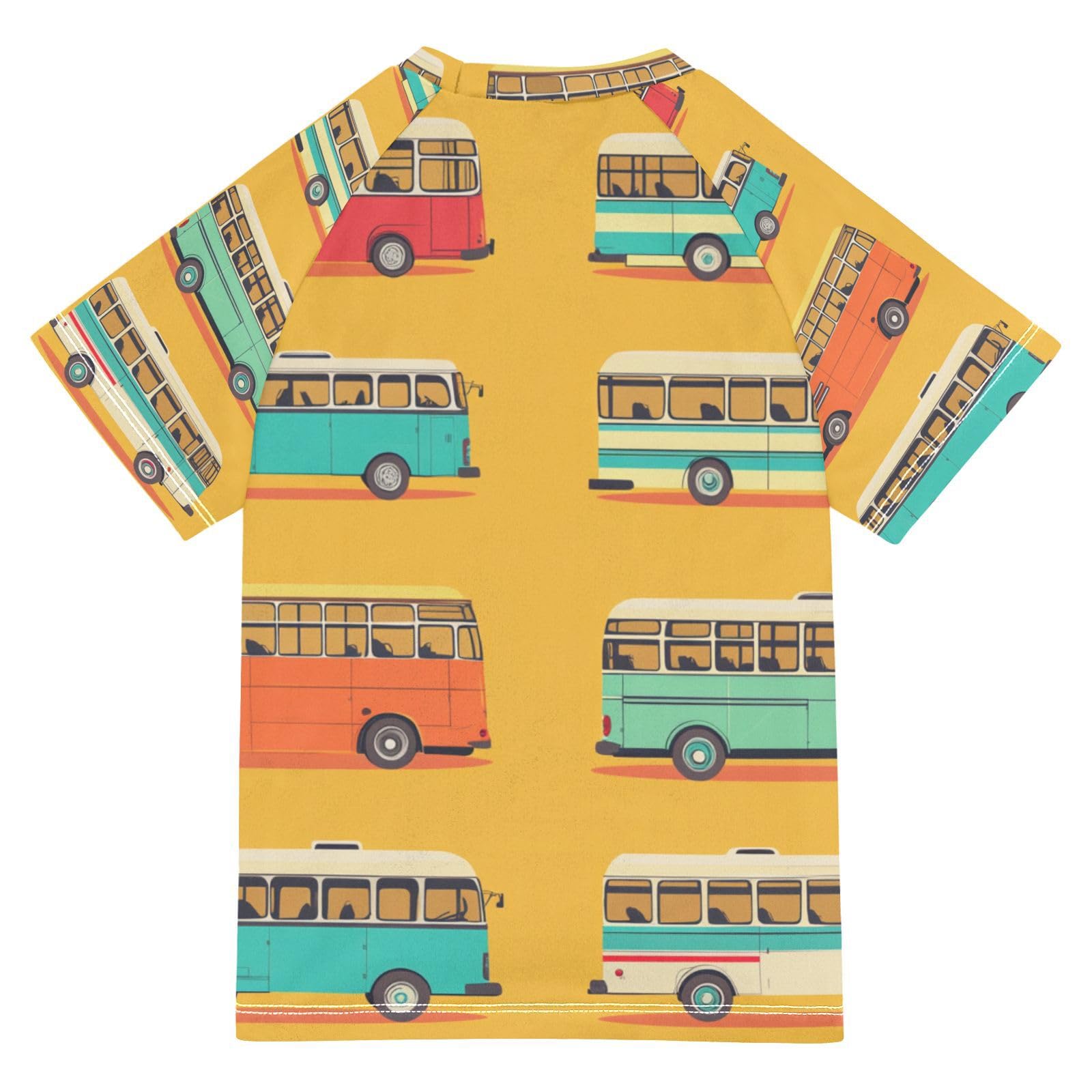 Jucciaco Boys Swimsuit Bus Car Yellow Graphic Sunscreen Kids Sun Rashguard Short Sleeve T-Shirts Swimwear Sets UPF 50+