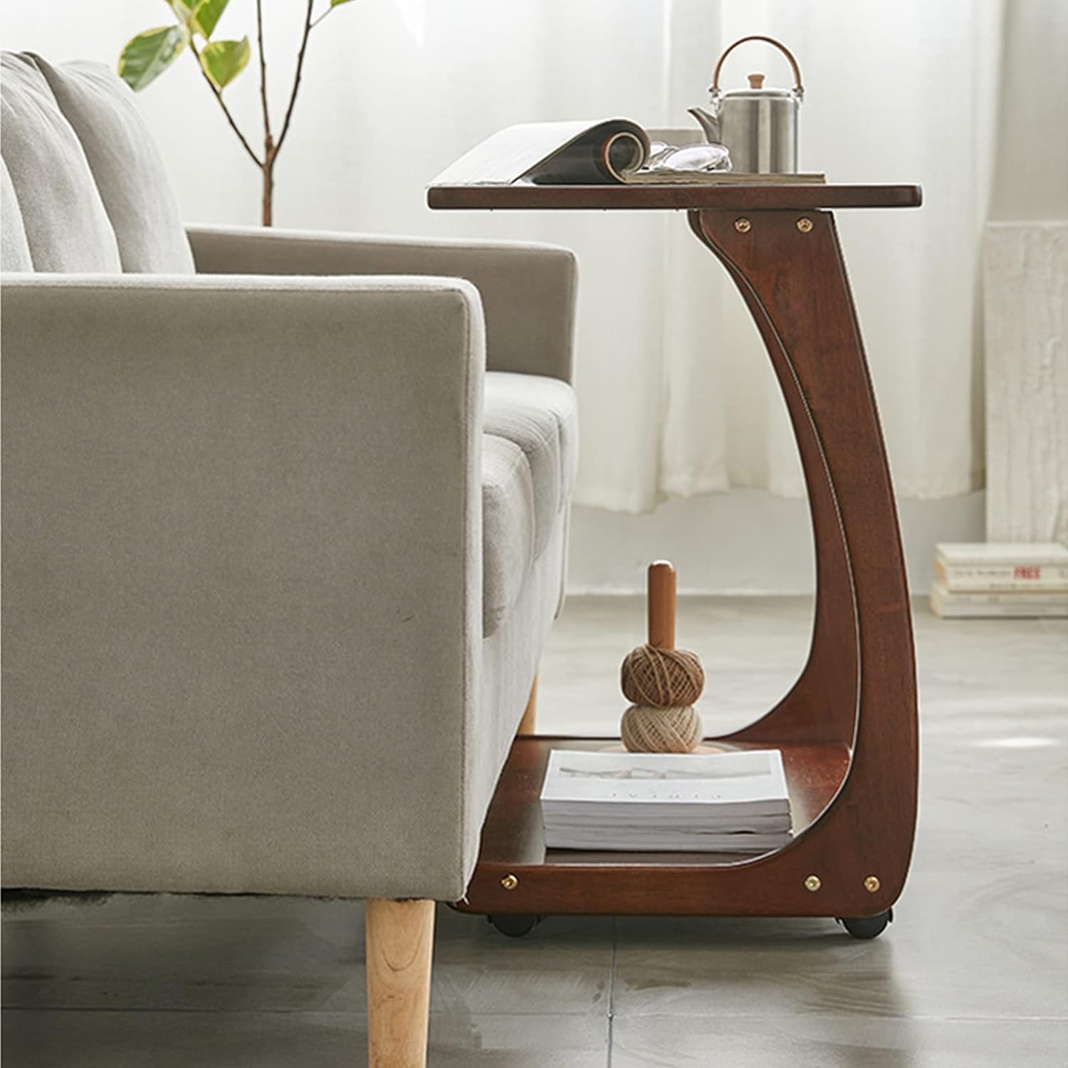 Aimery Office End Table Study Nightstand Bedside Table TV Tray Table, C-Shaped Wooden Side Table Couch Table 2-Tier Mobile Storage Table (Color : C, Size : 60 * 40 * 63CM)