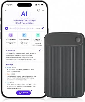AI Voice Recorder, AI Smart Recorder with Transcribe & Summarize,AI Note Taking Recording Device w/Case, App Control, 150+ Languages for Calls, Meetings, Lectures, Interviews, Black