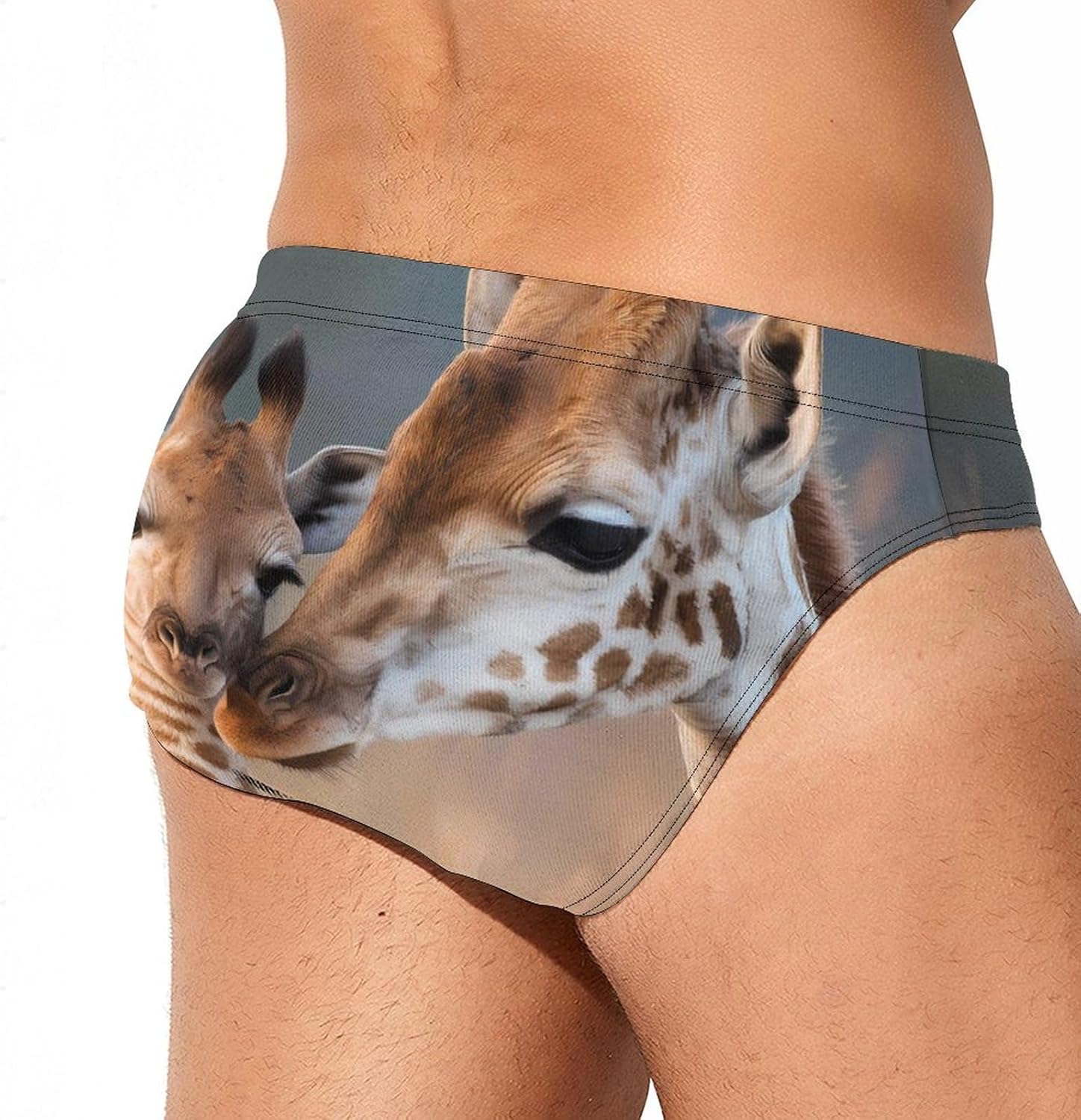 Giraffe Love Men's Swimsuit Brief Sexy Bikini Briefs Retro Printed Swimwear Quick Dry Swimming Trunks 3X-Large