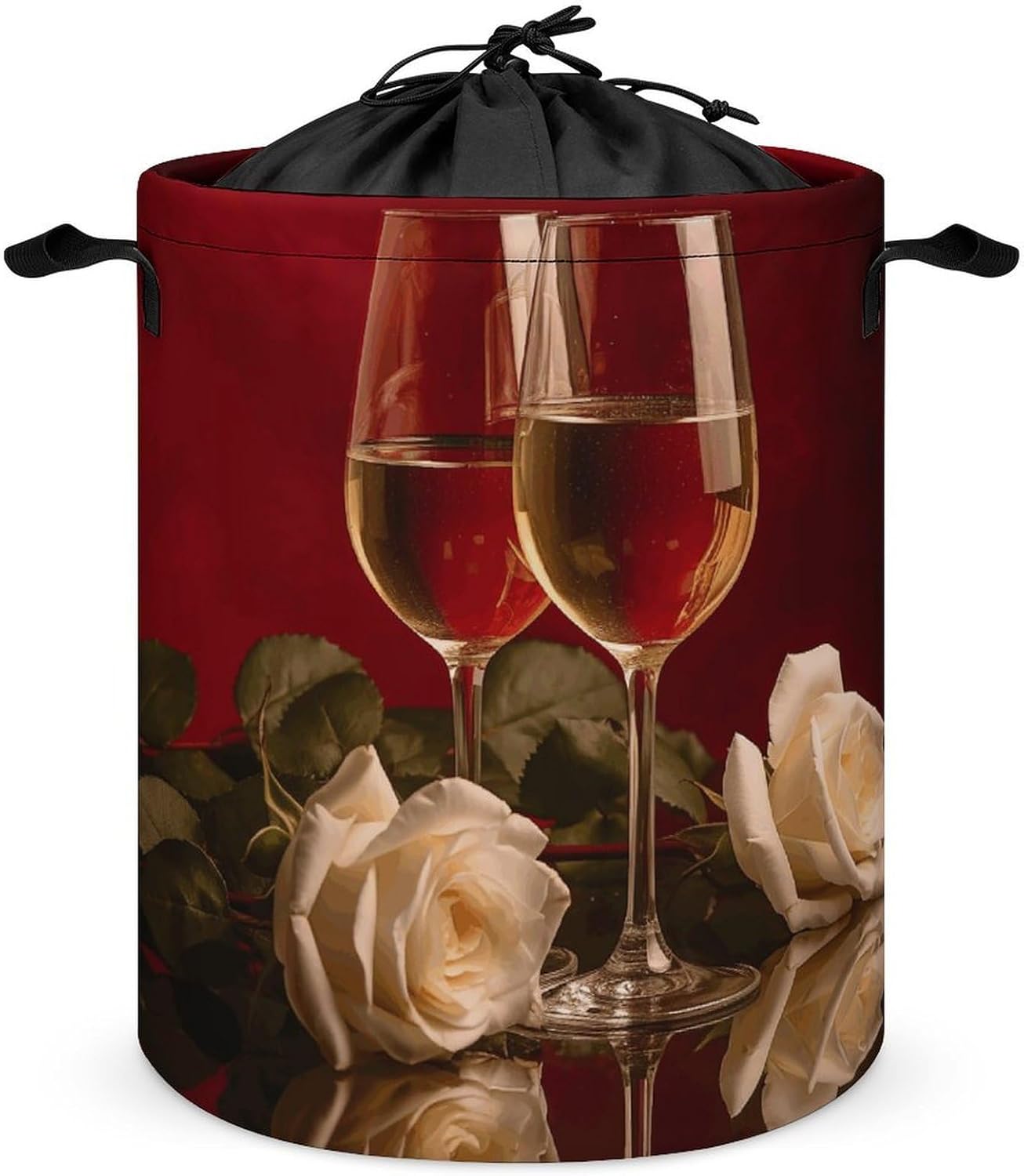Wine And Roses Laundry Basket Collapsible Clothes Hamper with Reinforced Handles Large Capacity Waterproof Laundry Bag Freestanding Laundry Hamper for Bedroom Bathroom