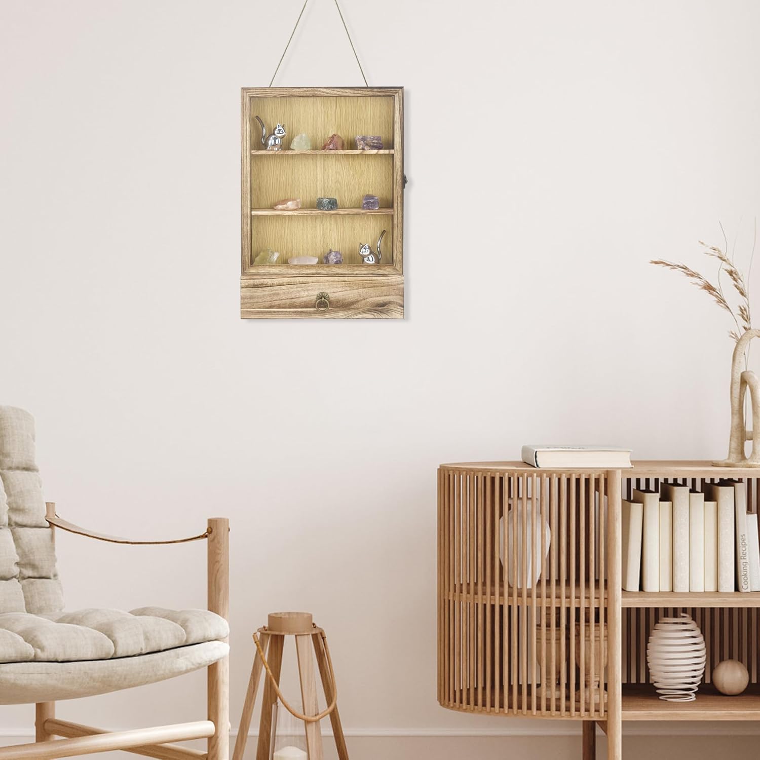 11x16 Deep Shadow Box with Shelves and Drawer Carbonized Black Memory Box Display Case for Collector, Keepsake Coins Military Medals Pins Wedding Flowers