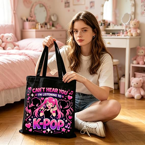 Kpop School Supplies for Girls Canvas Tote Bag for Kpop Music Lover Fans, K-Pop Gift for Women Girls, Korean-Pop Demon Drama, K pop Merch Bags for Singer Merchandise, Korean Birthday Gifts for Sis