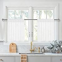 Vista 12 de DWCN Cortinas transparentes de lino sintético blanco, con bolsillo para barra, cortinas de gasa semi texturizada, para dormitorio, sala de estar