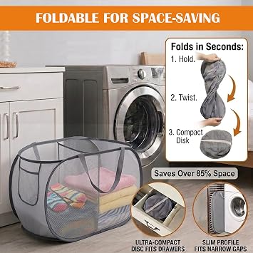2 Pack Collapsible Laundry Basket, Double Compartment Clothes Hamper