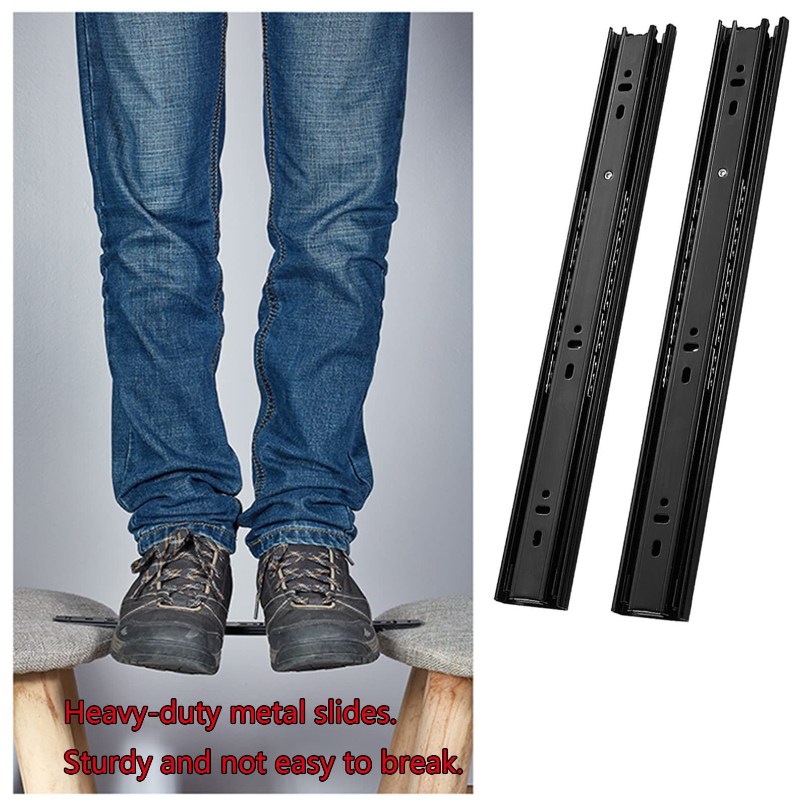 2-parowe prowadnice szuflad ze stalowymi łożyskami kulkowymi Metalowe prowadnice - Heavy Duty Nośność 40 kg, do 3-sekcyjnych prowadnic szuflad z pełnym wysuwem, szafa, prowadnice tacy na klawiaturę (k