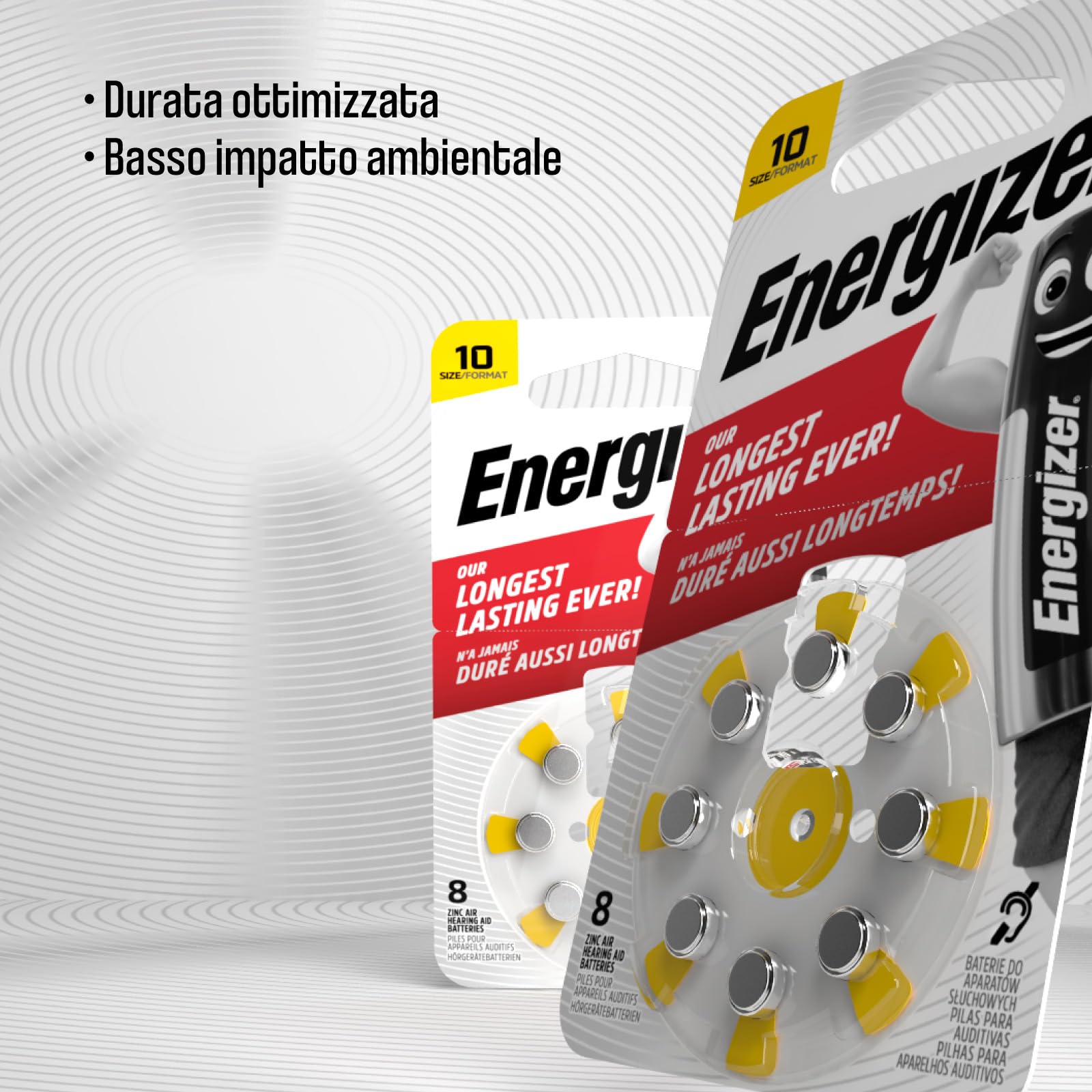 80 Pilas para Audífonos Energizer Tamaño 10 Amarillo sin Mercurio - 10 Paquetes de 8 Pilas