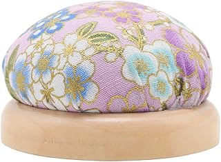 Yinluluna Wooden Base Sewing Pin Cushion,Cute Pincushion for Sewing Needle Holders,Japanese Style Round Pincushions for Daily Hand or DIY Crafts (Purple)