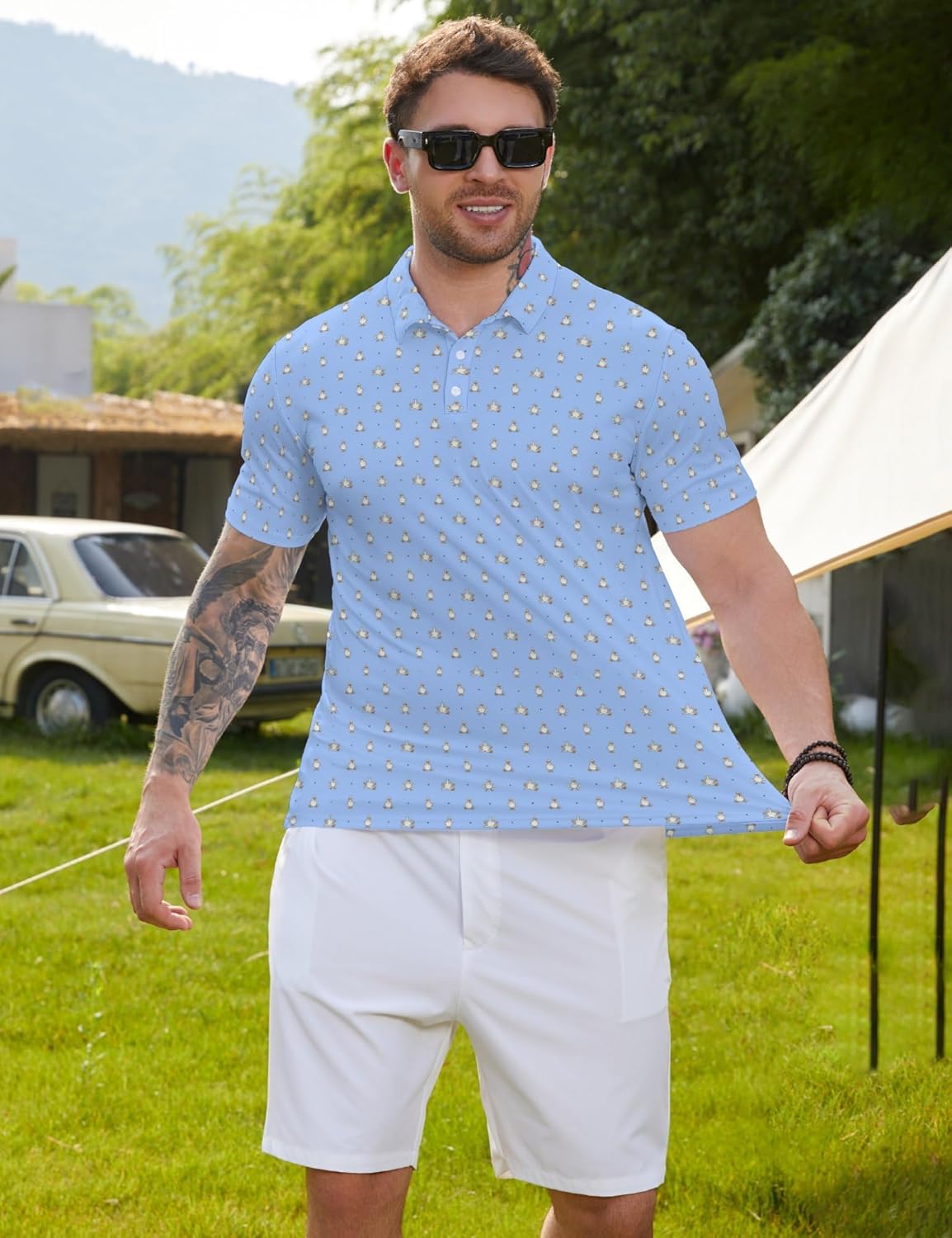 Golf Polo Shirts for Men Funny Short Sleeve Polo Shirts Golf Gifts Quick Dry Moisture Wicking Mens Hawaiian Polos Shirt