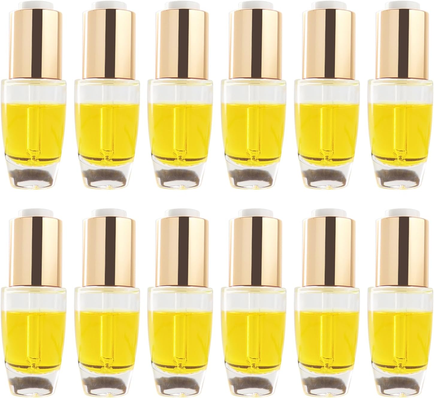 20ml Straight-Shouldered U-Shaped Glass Bottles with White Push-Top Caps and Gold-Colored Aluminum Outer Caps; Suitable for Essential Oils and Leak-Proof Travel Bottles; Set of 12