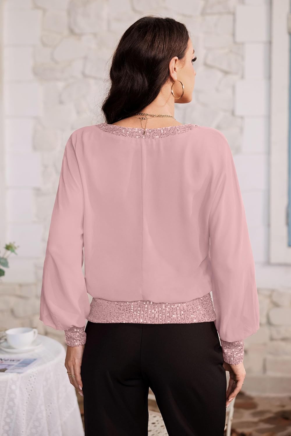 For G and PL Women's Dressy Sequin Formal Top Long Sleeve Chiffon Shirt Blouses - Image 6