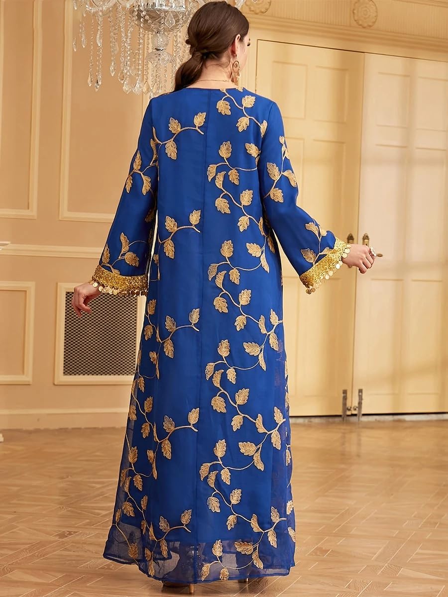 LIXINGHEITANG Long Dresses for Women Evening Gala Embroidered V-Neck Abayas Dubai Morocan