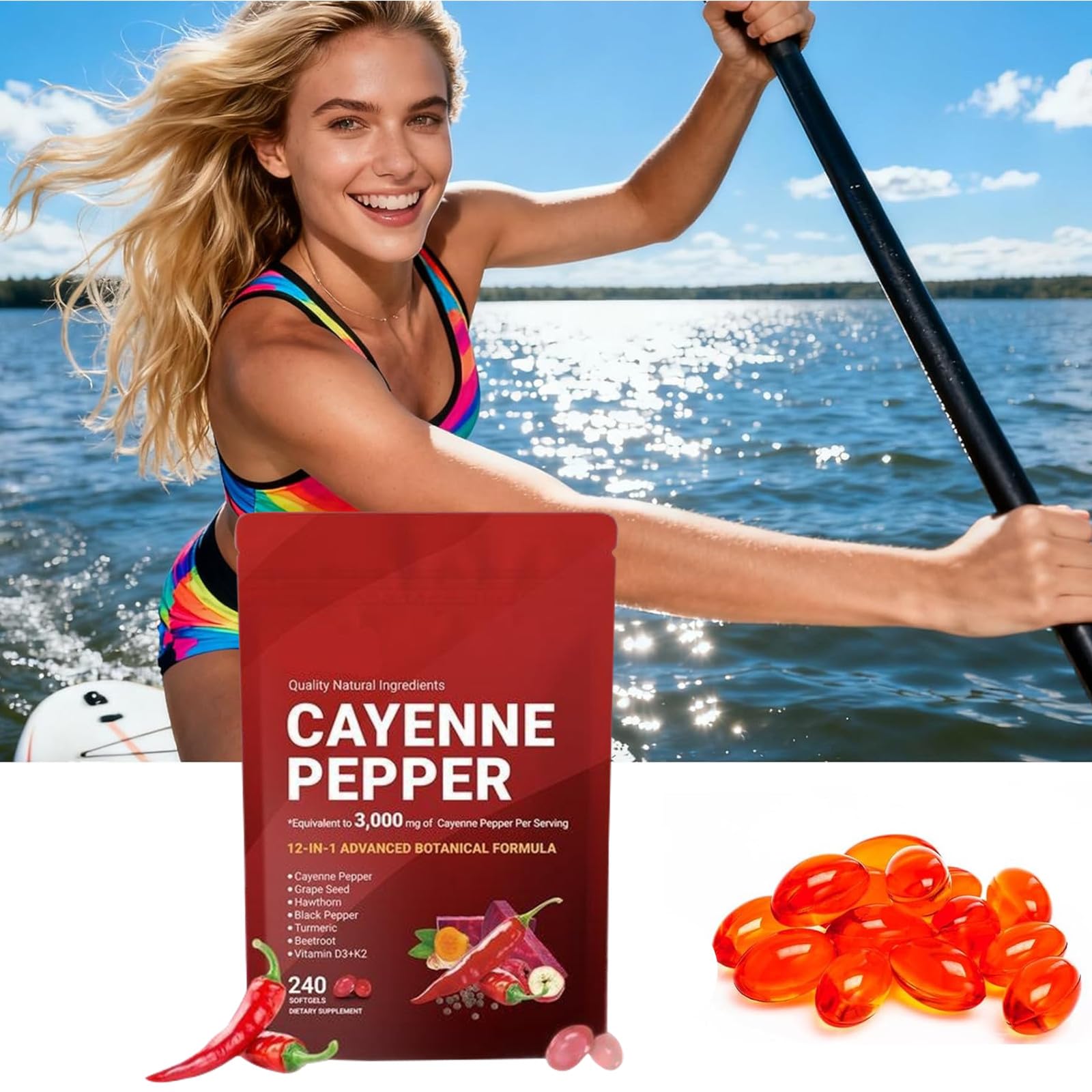 Cayenne Pfeffer Komplex –12-in-1 Formel, Cayennepfeffer-Softgels, 240 Softgel-Kapseln – Mit Kurkuma, Weißdorn & Rote Bete – Hochwertiger Pflanzenextrakt-Komplex (3 Beutel)
