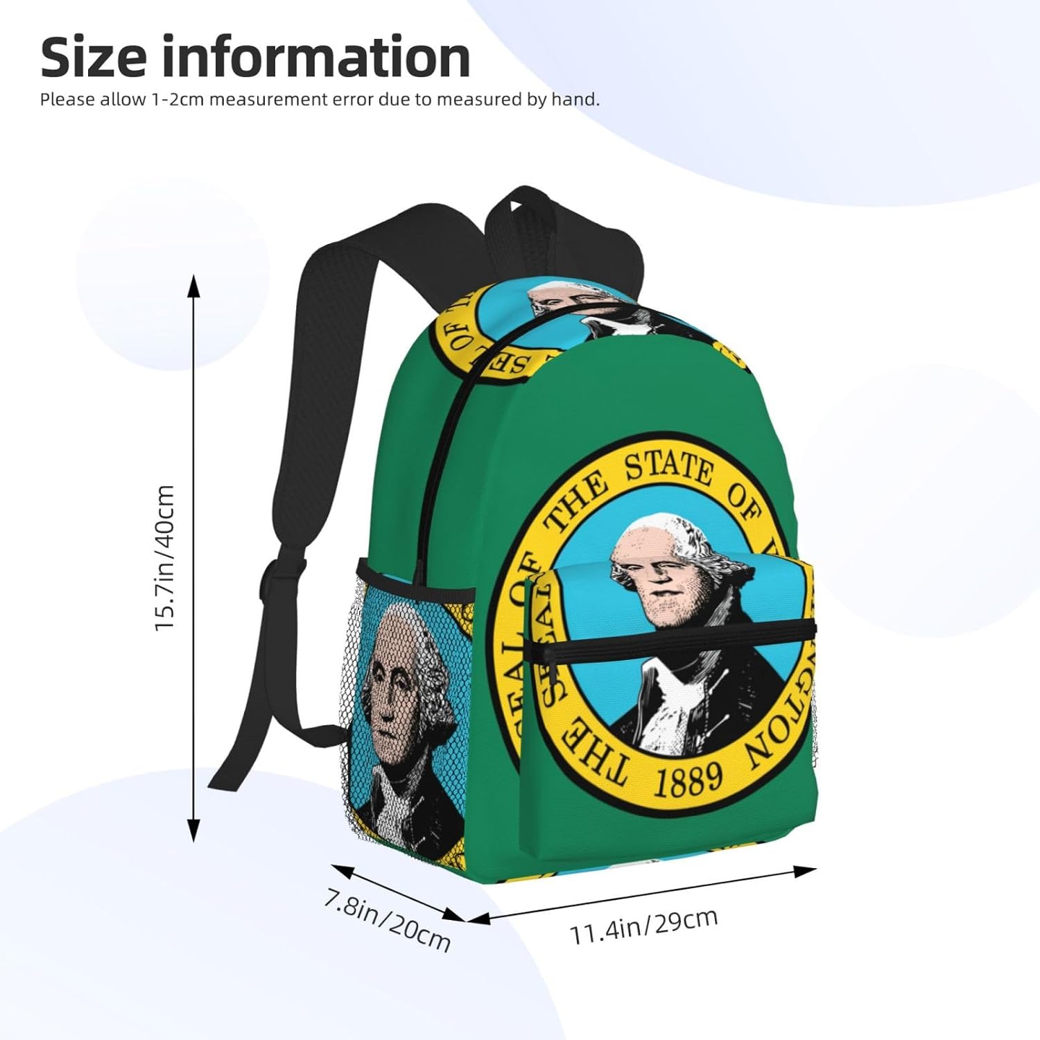 Washington Flag College Backpacks,Backpacks With Pockets, Lightweight Bookbag For College for Women Men