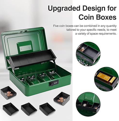 Miniatura 4 de Caja de dinero grande con cerradura de combinación y bandeja de dinero, caja de dinero con bandeja para efectivo, caja fuerte con cerradura para