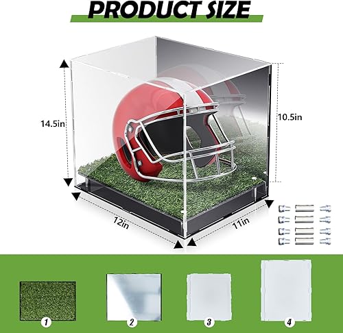Miniatura 2 de Vitrina de acrílico para casco de fútbol con césped de 14.5 x 11 x 12 pulgadas, tamaño completo, a prueba de polvo, acrílico, vitrina de protección