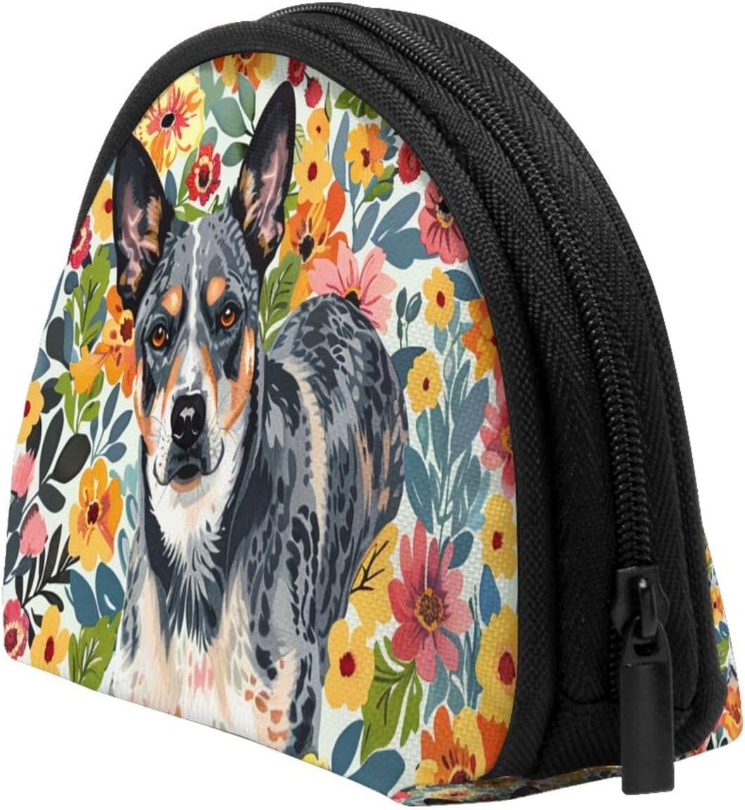 Cattle Dog Florals Printed Coin Purse Cute Mini Pouch Change Wallet Zipper Coin Pouch for Women