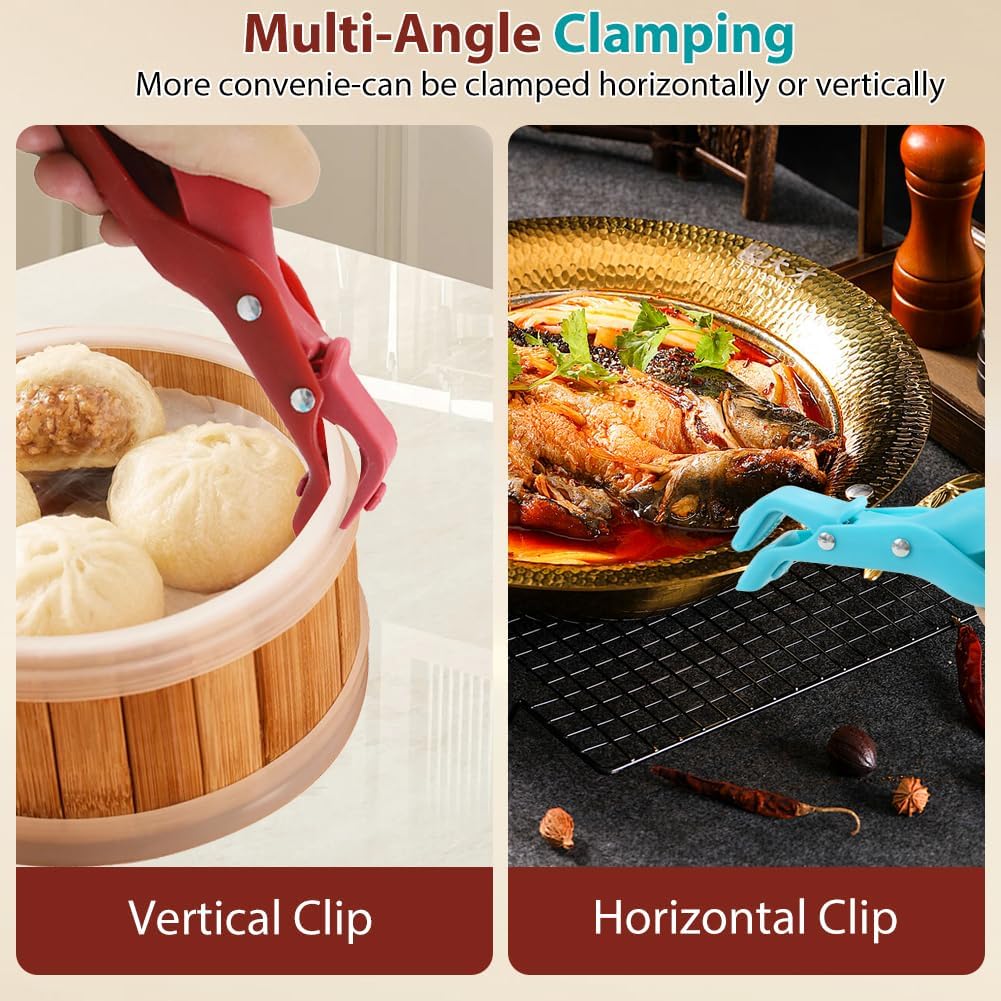 2PCS Hot Plate Grippers Tongs, Anti-Scald Bowl Clip Kit with 1X Food-Grade Silicone Mini Oven Gloves & 1X 304 Stainless Steel Plate Retriever Tongs, Anti Slip, Ideal for Bowls, Pans, Dishes