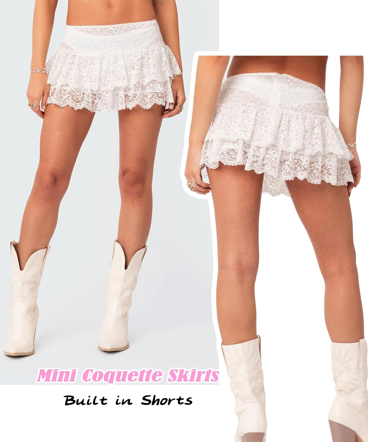 Navneet Women Sexy Y2K Sheer Lace Ruffle Mini Skirt Low Rise Mesh Ruffle Shorts Micro Skirt Coquette Going Out - Image 3