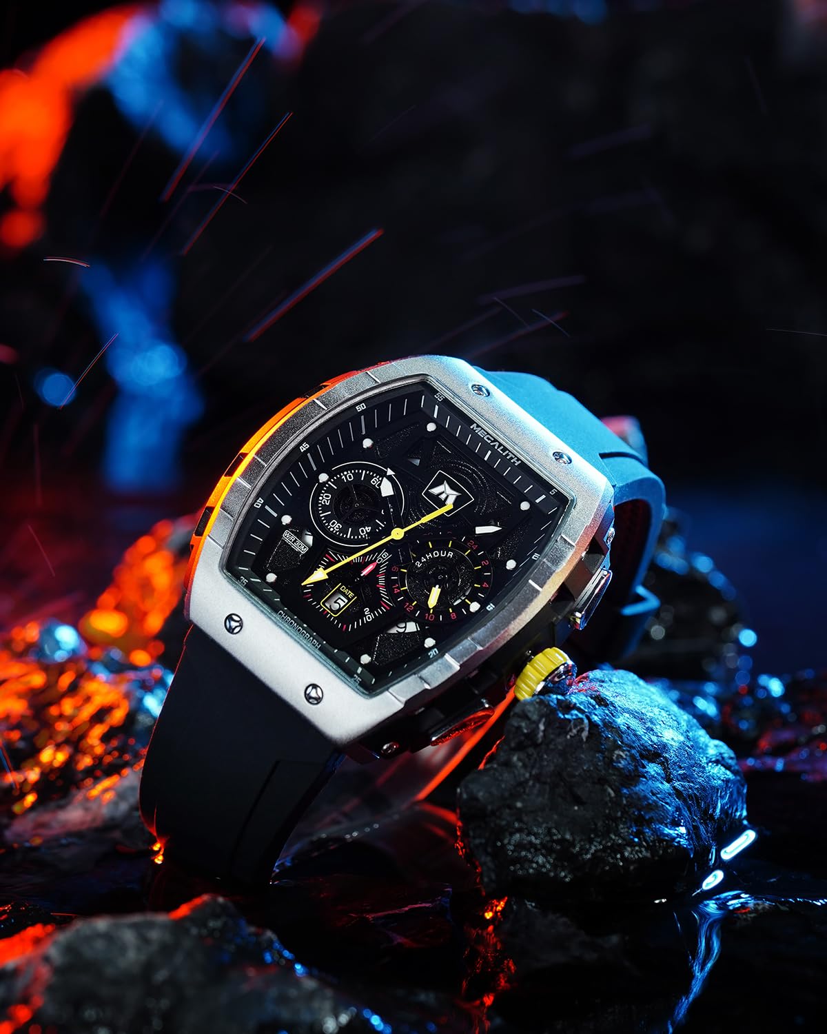 MEGALITH Orologio Uomo Militare Grande Sport Orologi da Polso Cronografo Impermeabile Orologio Uomo Moda Analogico Quarzo Quadrato Quadrante Disegno Gomma Luminosi Calendario Regali Eleganti per Uomo