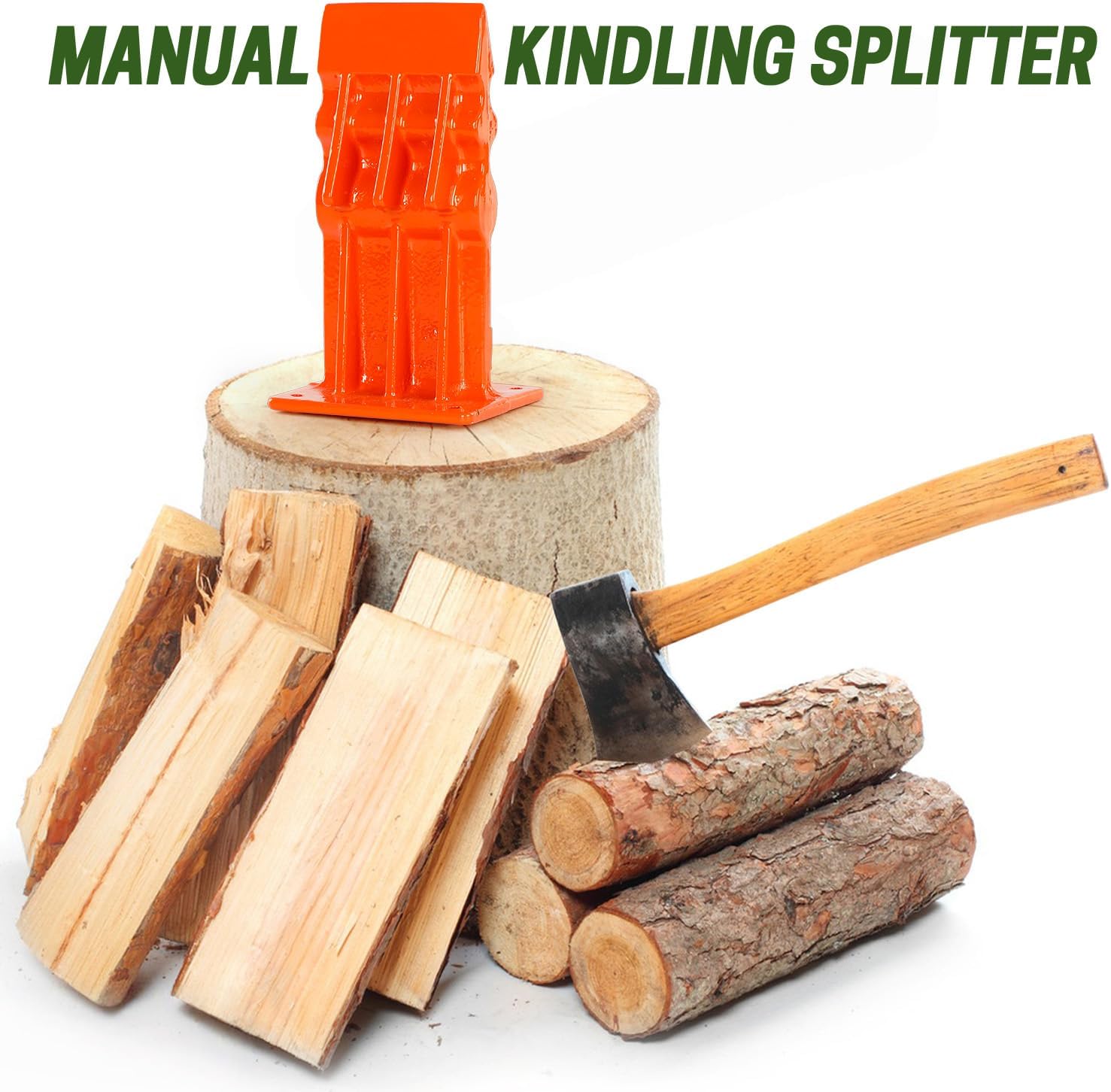 Kindling Splitter for Wood, Firewood Splitter, Wedge Head Manual Wood Kindling Splitter, Kindling Cracker for Wood Stove Fireplace and Fire Pit, Orange