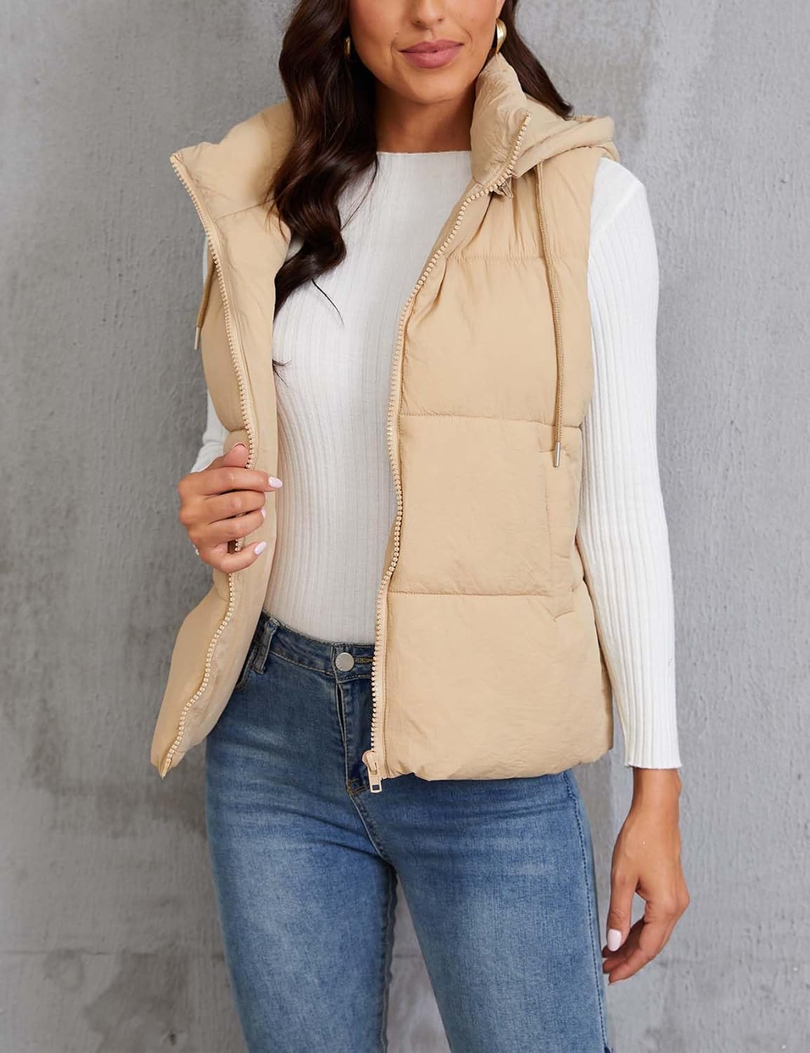 Gihuo Women's Hooded Puffer Vest Winter Warm Zip Up Vest Quilted Padded Gilet with Pockets - Image 6