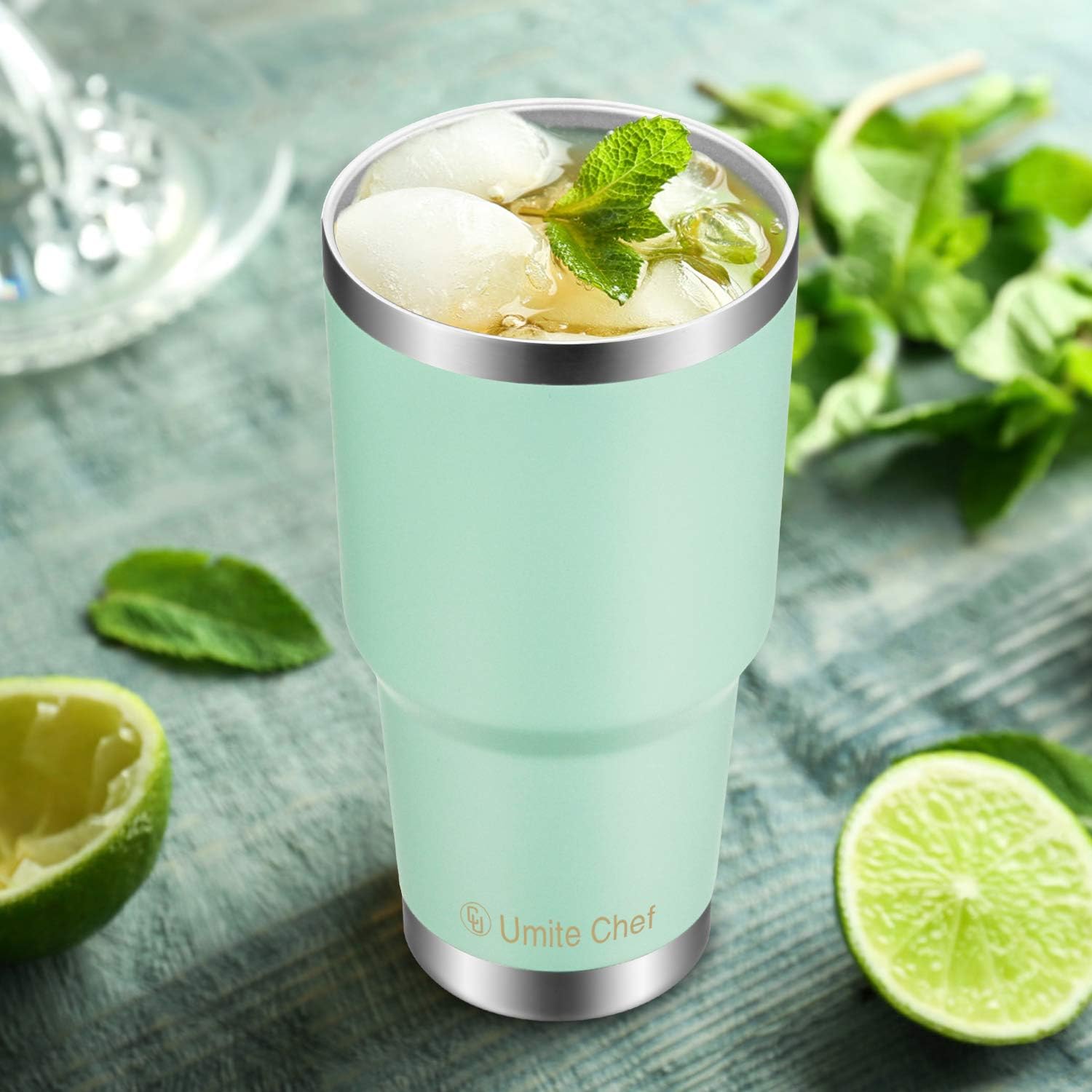 30oz Tumbler with Lid, Insulated Stainless Steel Travel Tumbler by Umite Chef, Insulated Coffee Mug, Double Wall Water Coffee Cup for Home, Office, 2 Straws, Brush   Gift Box（30oz,Tiffany Blue) Photo