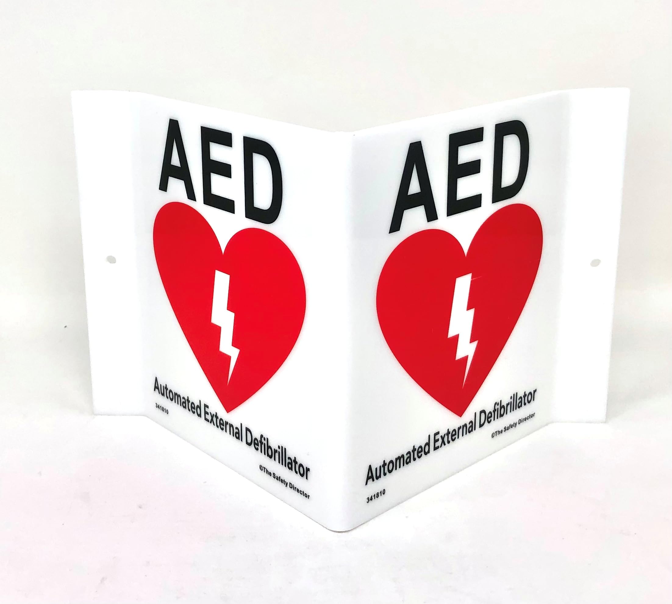 UNISHIELD 9" Width x 6" Height x 4" Depth Acrylic, Black/Red on White Standard AED "V" Sign