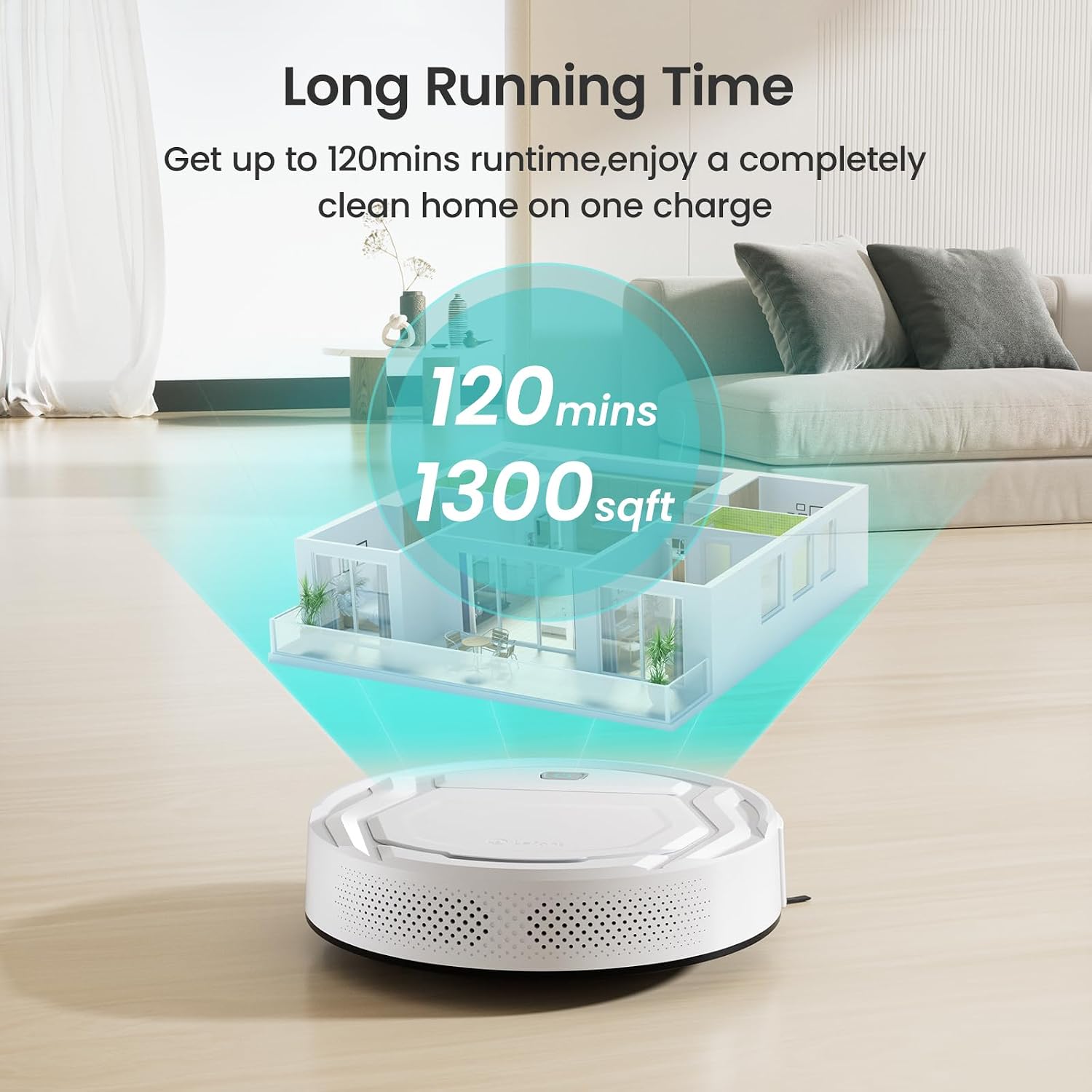 Lefant Robot Vacuum Cleaner, Strong Suction, 120 Mins Runtime, Slim, Low Noise, Automatic Self-Charging, Wi-Fi/App/Alexa Control, Ideal for Pet Hair Hard Floor and Daily Cleaning, M210, view 6