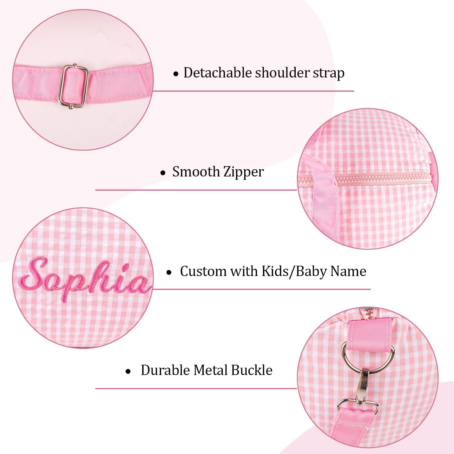 MT WORLD Girls Dance Duffle Personalized for Kids - Monogram Seersucker Toddler Overnight Travel Weekender Sleepover Bag With Removable Strap - Custom Child Gift (Pink) - Image 4