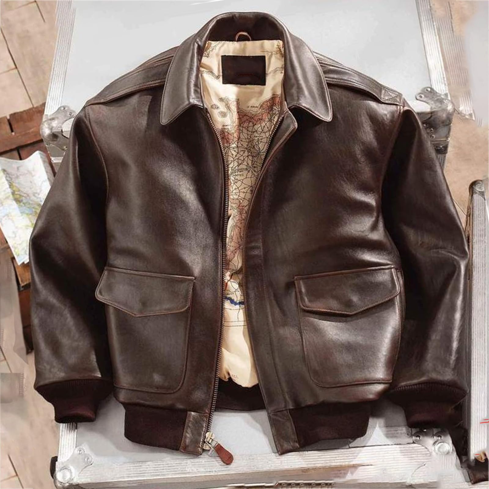 Generisch Rains - Collare da motociclista da uomo, alla moda, in pelle, per il volo universitario, invernale