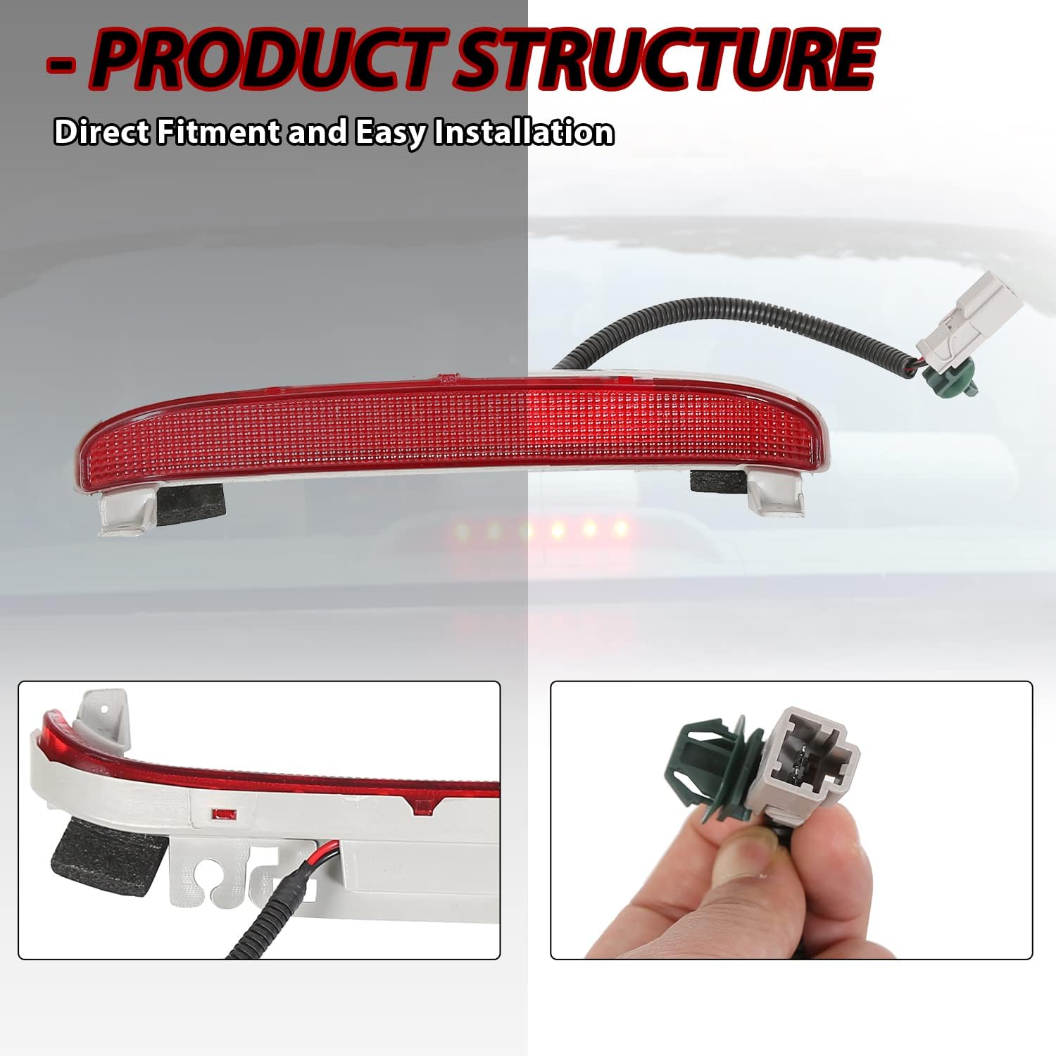 ECOTRIC LED Third 3rd Brake Light Compatible with 2006-2011 Honda Civic EX 2 Door Coupe Replacement For 34270SVAA01 High Mount Stop Lamp