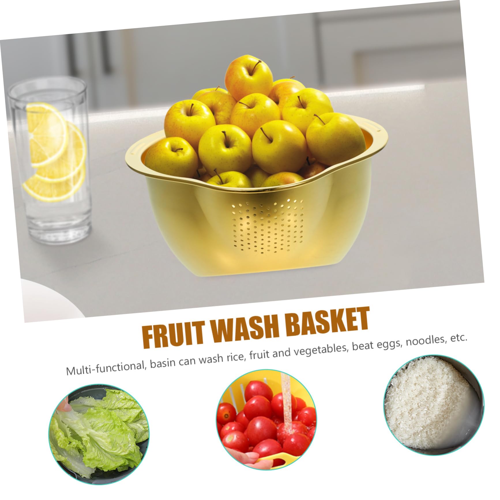 Escurridor de Arroz y Verduras de Acero Inoxidable para Uso Doméstico, Cesta Resistente con Superficie Lisa y Diseño Duradero para Lavado y Almacenamiento