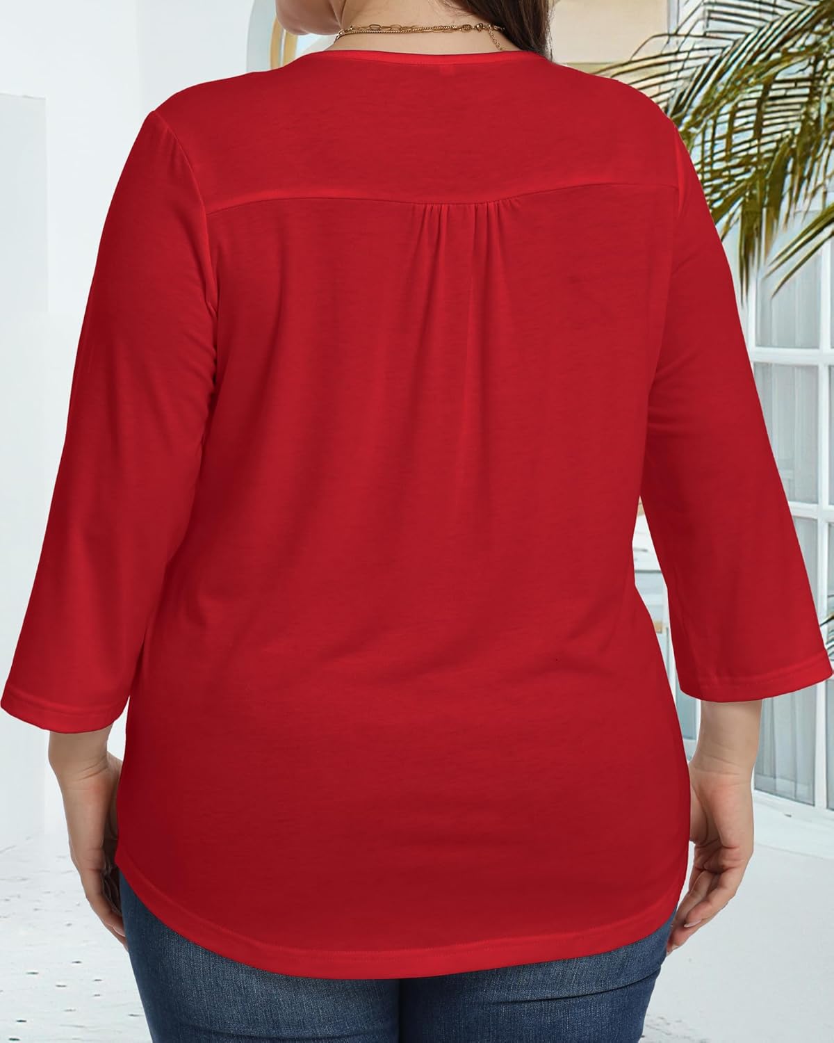 Womens Plus Size Tops 3/4 Sleeve Shirts Casual Roundneck Tunics Top Pleated Spring Summer Blouse - Image 5