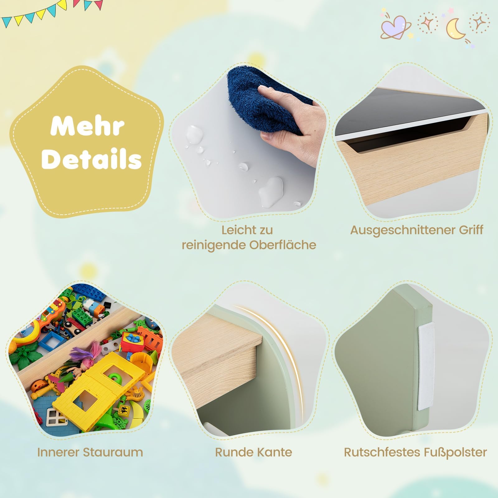 COSTWAY Kindertisch mit 2 Stühlen, 3 teilige Kindersitzgruppe aus Holz mit wendbarer & abnembarer Tischplatte, Kinder Maltisch mit Stauraum, Kindermöbel Sitzgruppe für Kinder ab 3 Jahren (Grün)