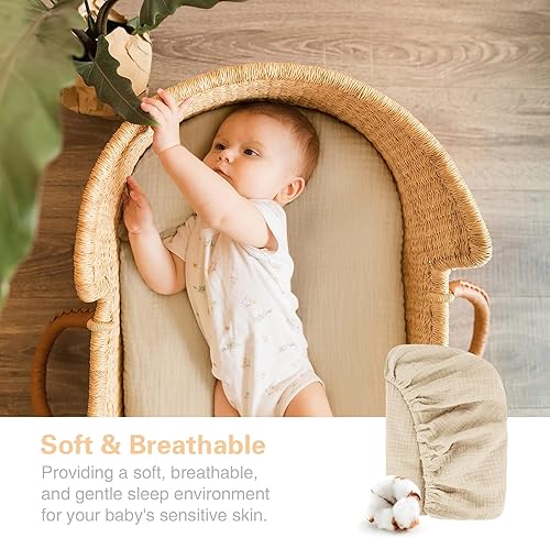Miniatura 3 de Metplus Sábanas suaves y transpirables 100% de muselina de algodón para cuna de cuna, 16 x 32 pulgadas, ropa de cama duradera para niños y niñas