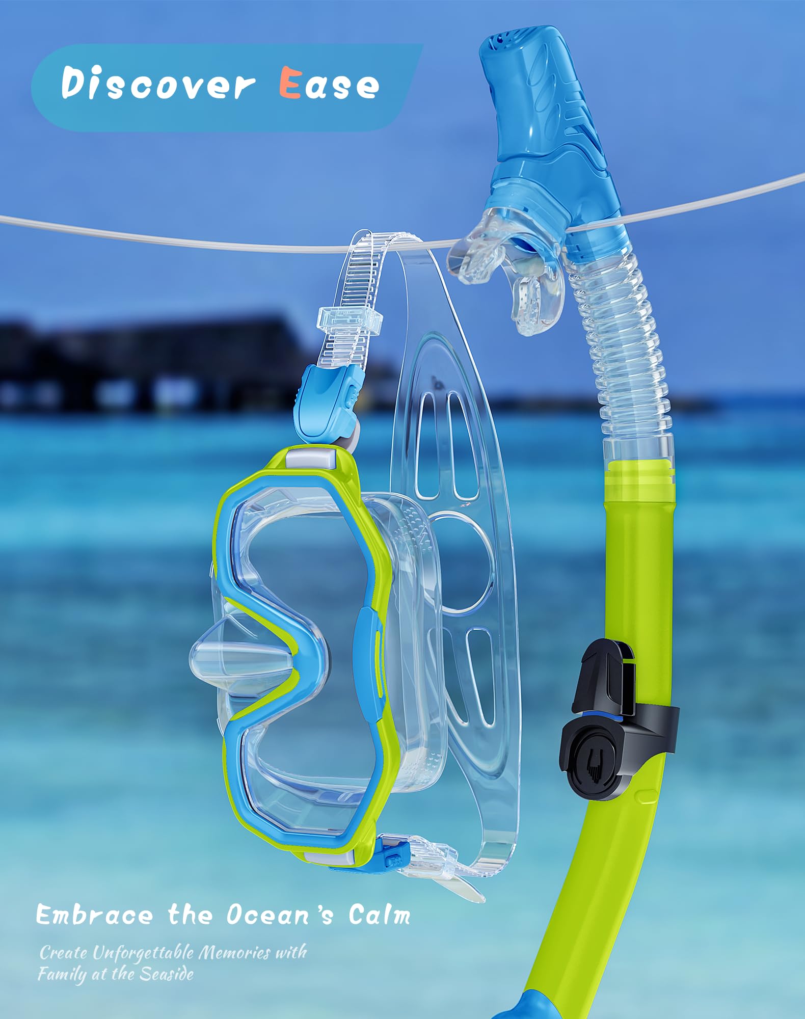 Attrezzatura da snorkeling per bambini dai 6 ai 14 anni, maschera da snorkeling panoramica a 180° per bambini che respirano liberamente per lo snorkeling, blu e giallo