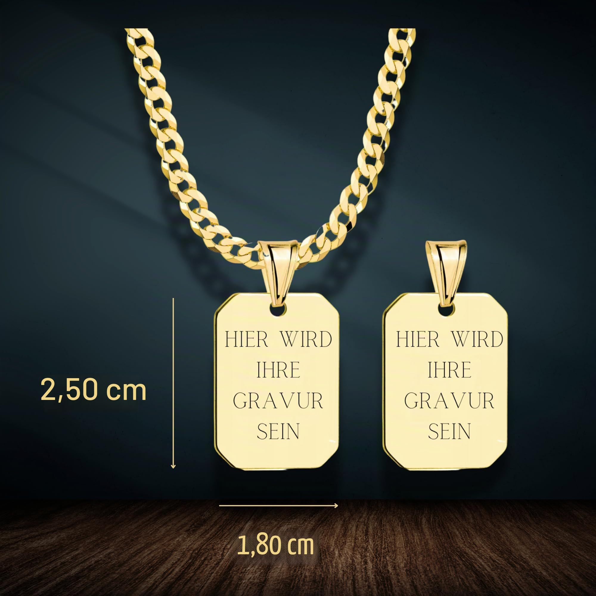 AMAR ZELYA ketten für herren vergoldet 925/gold 585 14k, personalisierte geschenke männer - Erkennungsmarke mit gravur, militär dog tag silber Goldkette massive 3,8 mm