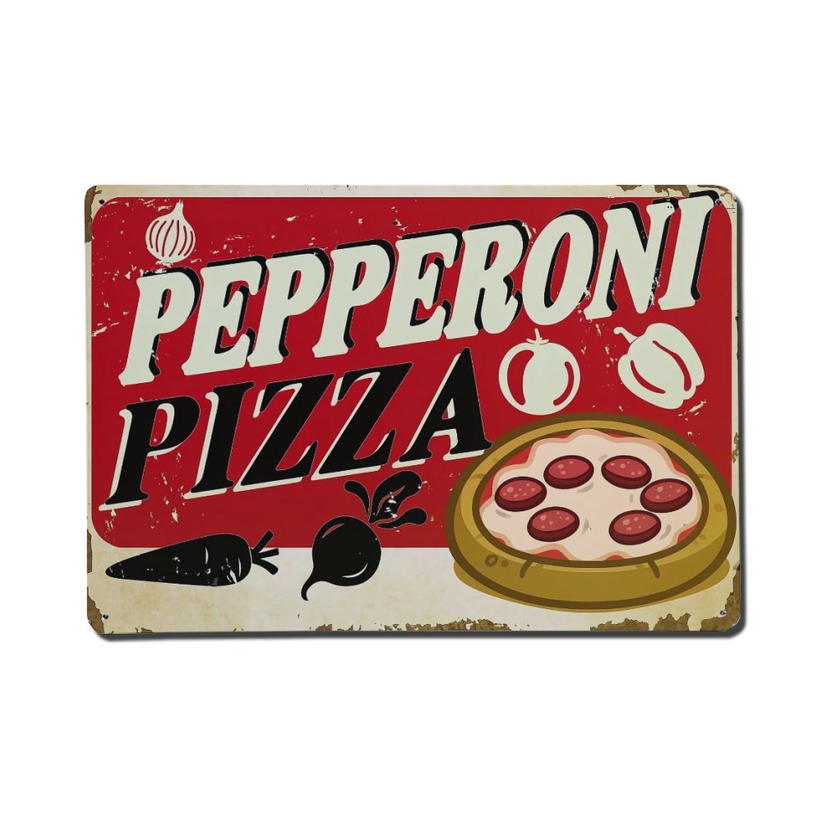 Pepperoni Pizza Vegetable Icons Vintage Style Vintage Tin Sign Retro Metal Wall Decor Metal Poster, Home Bar Garage Farmhouse Cafe Wall Art Decoration 8x12Inches