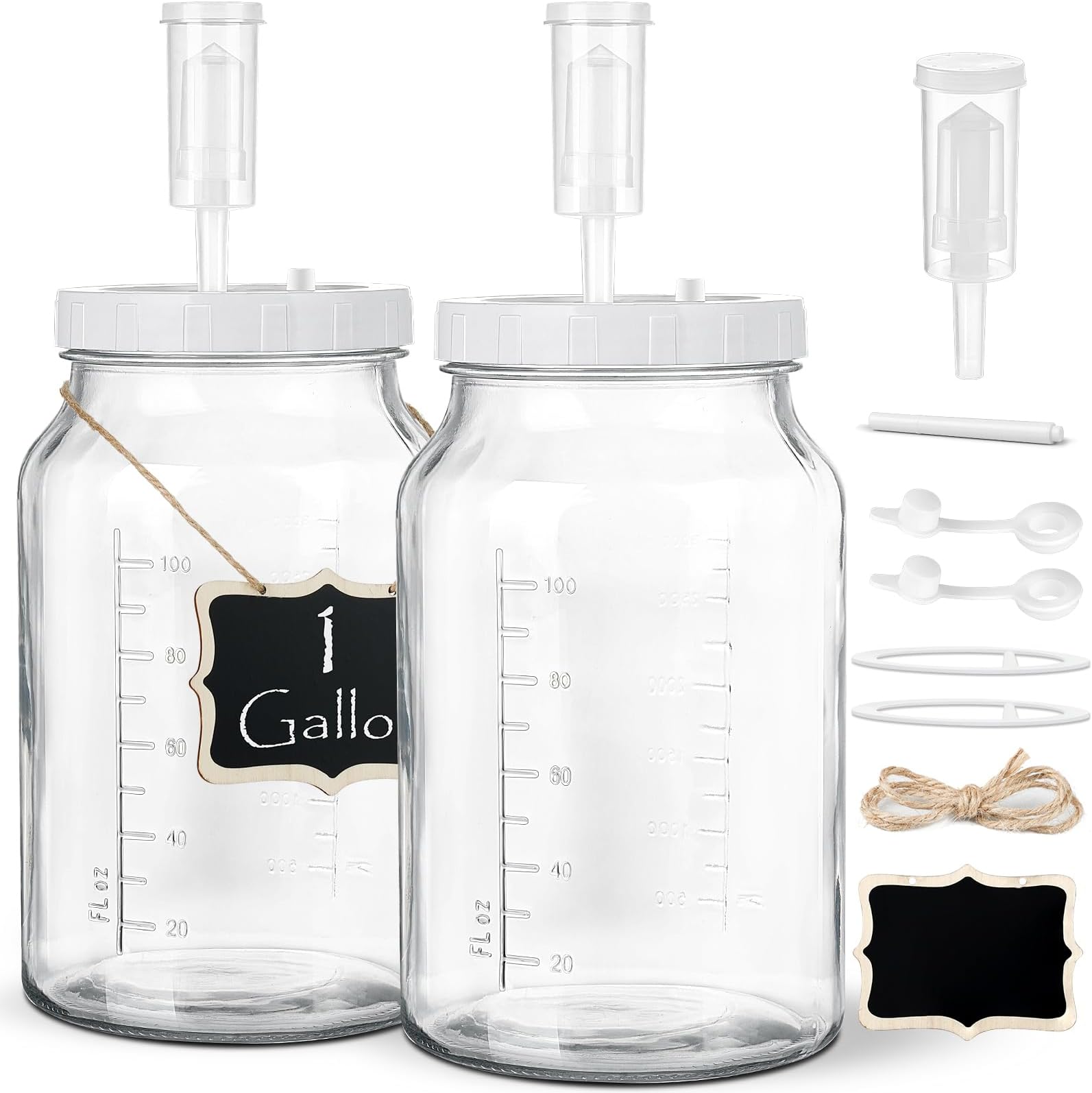 2 Pack 1 Gallon Large Fermentation Jars w 2 SCREW Lid and 3 Airlock