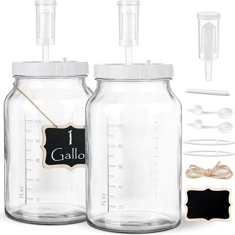 Qianfenie 1 Gallon Fermentation Jar with 3 Airlocks & 2 Screw Lids, 2 Pack