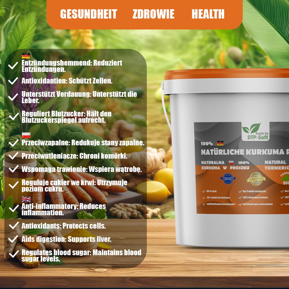 Natürliches Kurkuma im Eimer | Premium Kurkuma Pulver Frisch und aromatisch | Kurkumapulver Superfood für Gerichte und Smoothies (25kg)