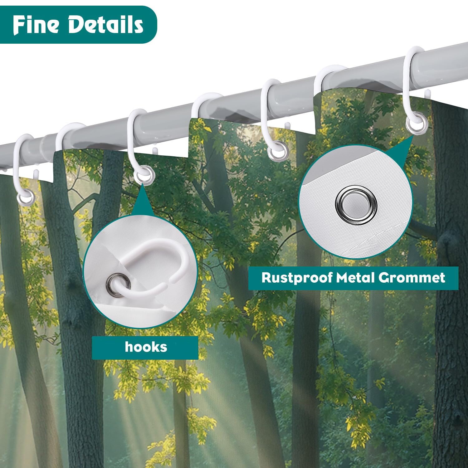 Rideau Douche,Rideau Baignoire Lavable en Machine Rideaux Douche Tissus Lavable Rideau De Baignoire Lavable pour Salle De Bain Domicile Baignoire Famille,Forêt Ensoleillée,