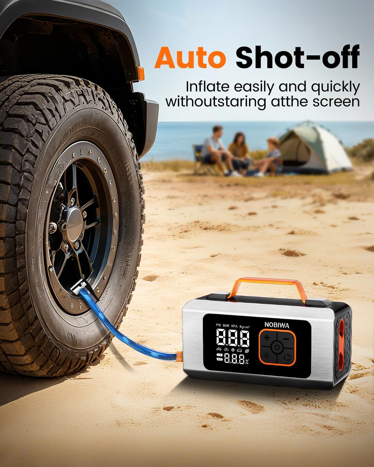 Tire Inflator Portable Air Compressor, Cordless Air Pump 5X Faster with Air Blower, Digital Pressure Gauge, Auto Shut Off & LED Light