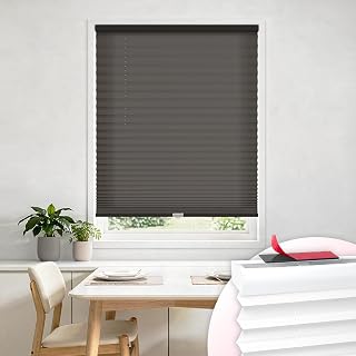 DEZ FURNISHINGS EZ Stick No Drill No Tools Cordless 1" Light Filtering Pleated Shade, 30" W x 72" H, Black