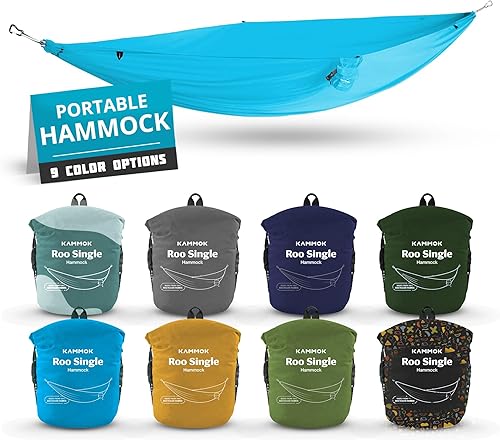 KAMMOK Hamaca Roo Individual  Hecha de Tela Ripstop 100% Reciclada y Resistente al Agua  Cómoda, Empaquetable, Ligera (Garantía de Grado de Aventura